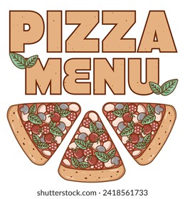 Italian fast food piece pizza. Emblem, logo template for cafe, restaurant or food delivery service. Vector illustration.