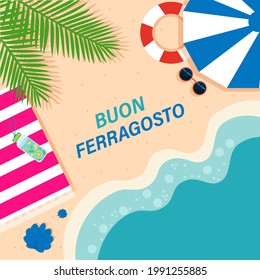 Italian Festival Boon Ferragosto Sea, Palms. Summer Vacations in Italy Concept.