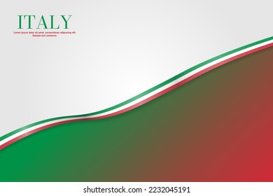 Italian Flag Background with copy space. Flag ribbon of Italy on colored background. Bent waving Italian flag ribbon. Vector Illustration. EPS 10.