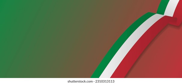 Italian Flag Banner background with copy space. Flag ribbon of Italy on colored gradient background. Bent waving Italian flag ribbon. Editable Vector Illustration. EPS 10.