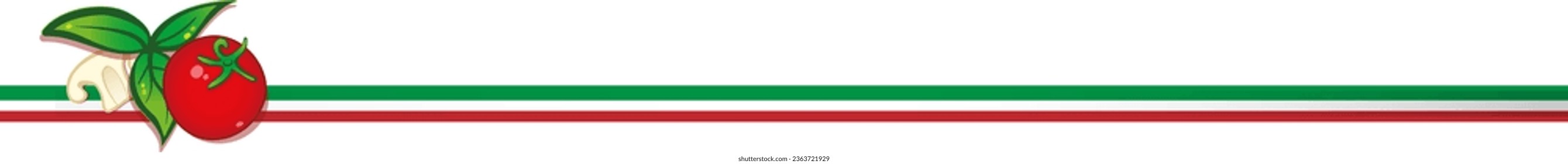 banner de bandera italiana horizontal con albahaca de tomate y champiñones