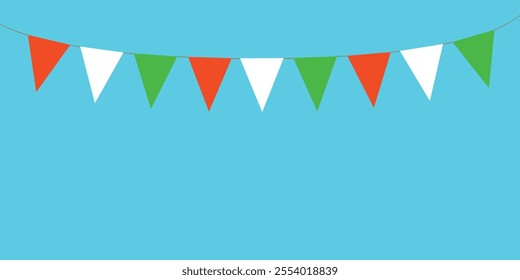 Italian flag bunting decoration illustration. Row of Italy flag decorations hanging on a string.