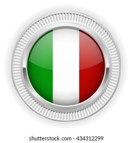 Italian flag buttons with silver border on white background