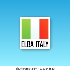 Italian flag and Caption - Elba, Italian Island. Vector illustration for decoration of Travel tours and making order for Cruises to Beautiful Island of Italy.
