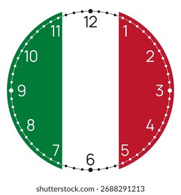 Italiano Bandeira Relógio Face Design com Cores Verde Branco e Vermelho - Ilustração de Relógio de Parede Minimalista Inspirado na Itália