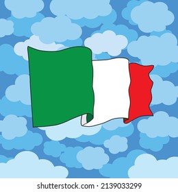 Italian flag and clouds, vector illustration