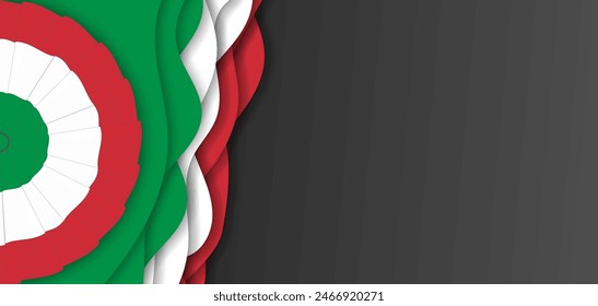 Italian  flag and Cockade of Italy background banner, wallpaper, web, layout, template for text. Green, white, red color national ornament of Italy