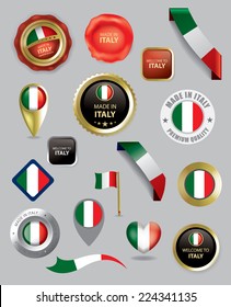 Italian Flag Collection, Made in Italy, Pin Point Location, Travel (Vector Art)