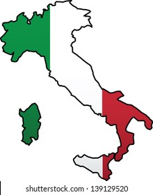 Italian Flag and Country Silhouette Composition