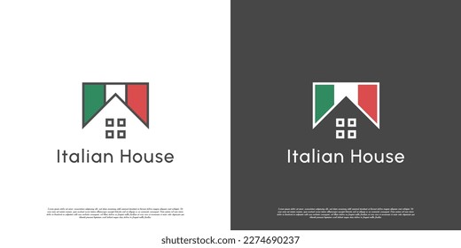 Italian flag culinary house logo design illustration. Italian restaurant silhouette. Traditional cuisine culture creative vintage design.