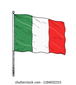 Italian flag drawing - vintage like colour illustration of flag of Italy. Banner on white background.