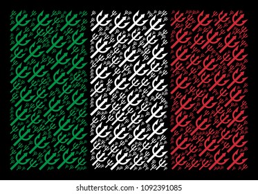 Italian flag flat mosaic formed of trident fork items on a black background. Vector trident fork symbols are combined into geometric Italy flag abstraction.