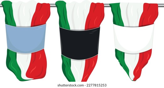italian flag garland with patriotic greeting envelope for text. Holiday flyer sticker green, red, white template set