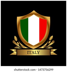 Italian flag and gold shield. Stock icon. Vector Illustration.