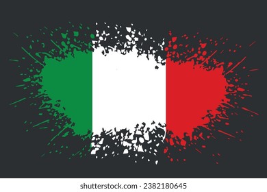 Italienische Flagge Grunge splash Textur-Emblem mit Tropfen auf schwarz, patriotischer italienischer Hintergrund 