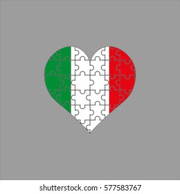 Italian Flag in a heart of the puzzle on a gray background. Vector illustration