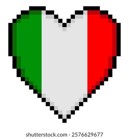 Italian flag with heart shape in pixel art style