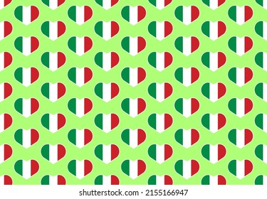 Italian flag heart vector seamless pattern on green background