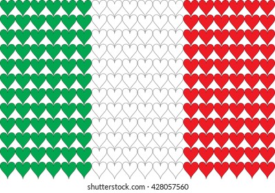 The Italian flag in hearts, vector.