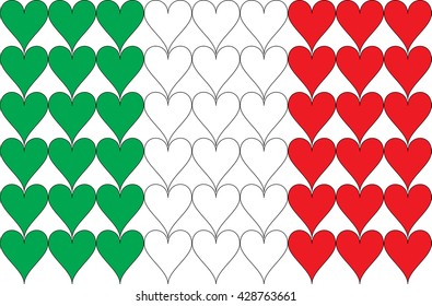 The Italian flag in hearts. Vector.