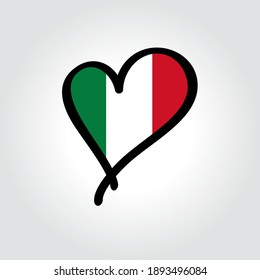 Italian flag heart-shaped hand drawn logo. Vector illustration.