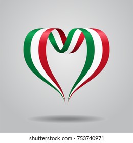 Bandera italiana, cinta ondulada en forma de corazón. Ilustración vectorial.