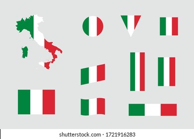 Italian Flag Icon Different Shapes Italy Map Vector Set