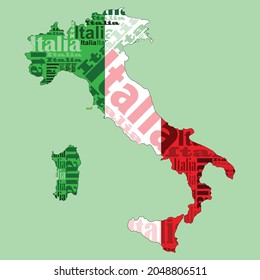 italian flag in italy map