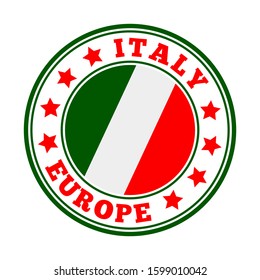Italian flag logo. Green, white, red stripes. 'ITALY' and 'EUROPE' surround the flag.