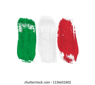 Italian flag made of brush strokes. Vector grunge flag of Italy isolated on white background.