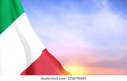 Italian flag on background of sunset. Patriotic background. EPS10 vector