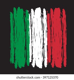Italian Flag on black background, vector illustration. Italian flag brush stroke tricolor. Grunge acrylic brush stroke Flag concept. Italian Flag made with brush strokes. 