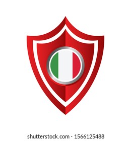 Italian flag on metal shiny shield vector illustration. Collection of flags on shield against white background.