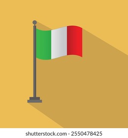 Italian flag. Italian flag on pole with wave effect. Italian flag with flat illustration design.