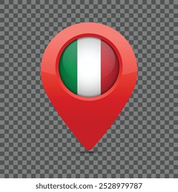 Pino de bandeira italiana para mapas e sistemas de navegação para marcar a localização atual. Design do ícone da Interface do Usuário. Ilustração vetorial.