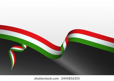 Italian flag ribbon  banner with black and white background, poster, card, template, layout. Italy patriotic National holiday promo