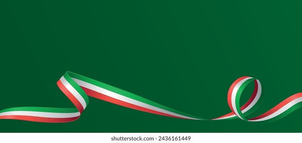 Italian flag ribbon. Curly ribbon on green background. Vector illustration.