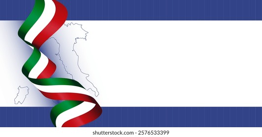 Italian flag ribbon patriotic frame banner, background for text, presentation, information. Italy national holiday poster, card, template, layout Social media print 