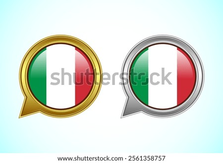 Italian Flag Speech Bubbles Gold and Silver Italian Pride and Heritage Glossy Icons