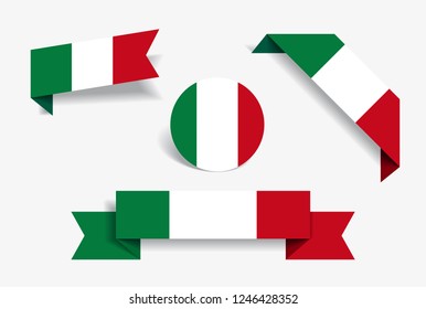 Italian flag stickers and labels set. Vector illustration.