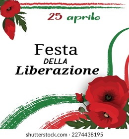 Italian flag tied with a poppy flowers. patriotic background for text Italy holidays, national events	