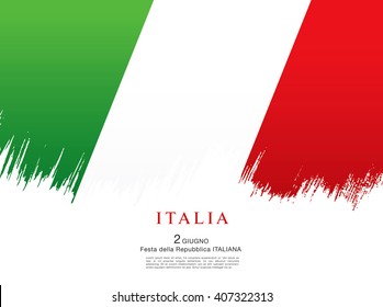 Italian flag. Italian translation of the inscription: Italy. Second of June. Italian Republic Holiday