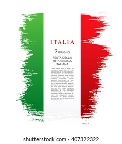 Italian flag. Italian translation of the inscription: Italy. Second of June. Italian Republic Holiday