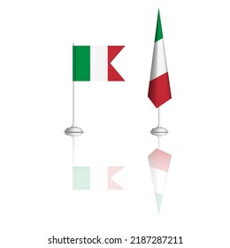 Italian flag in two versions with mirror reflection. Front view, vector illustration.
