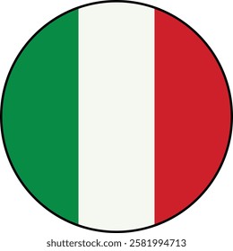 Italian flag vector circular icon on transparent background. Flag of Italy. Vector icon with black outline around the flag