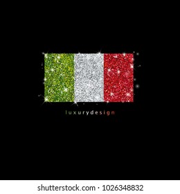 Italian flag vector icon. Sparkly light effect flag of Italy. Green silver red glitter glow  Italy national symbol isolated on black background