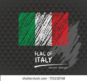 Italian flag, vector sketch hand drawn illustration on dark grunge backgroud