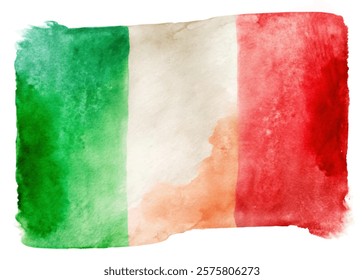 Italian flag watercolor painting, vibrant colors, artistic style, cultural symbol, national pride, decorative element.