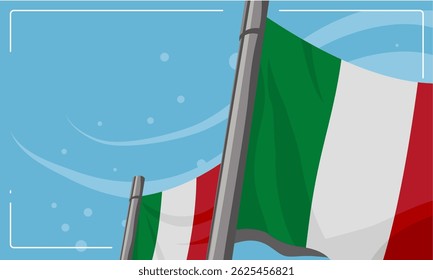  Italian flag, waving flags on flagpoles – background, banner, vector illustration