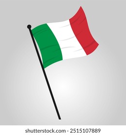 Italian Flag Waving on Flagpole in Flat Style, High-Resolution Vector Illustration, Isolated on White Background, Ideal for Icons, Symbols, Banners, Editable and Scalable EPS File